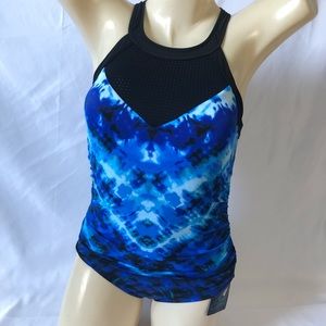 Aqua Green Women’s Mesh One Piece Swimsuit Blue